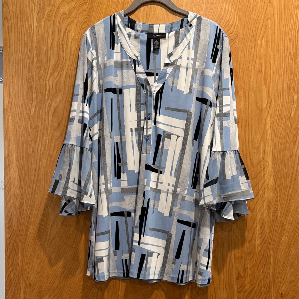 Alfani Blue and Black Geometric Blouse